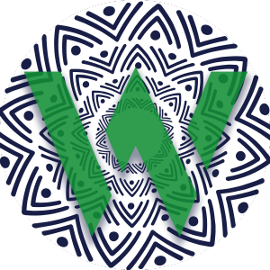  green letter w on navy and white aztec background